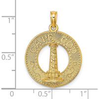 14K Yellow Gold Cape Cod Lighthouse Pendant Charm - Polished Textured Design by Oro Pregiato