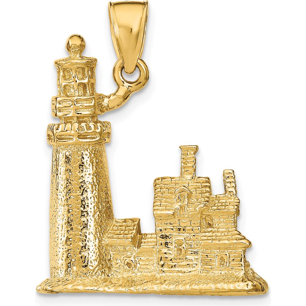 14K Yellow Gold Cape Cod Lighthouse Pendant with 3D Textured Detailing by Oro Pregiato