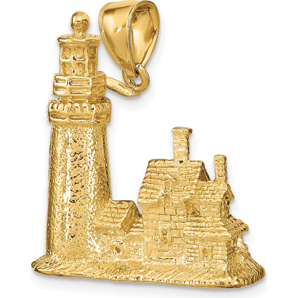 14K Yellow Gold Cape Cod Lighthouse Pendant with 3D Textured Detailing by Oro Pregiato