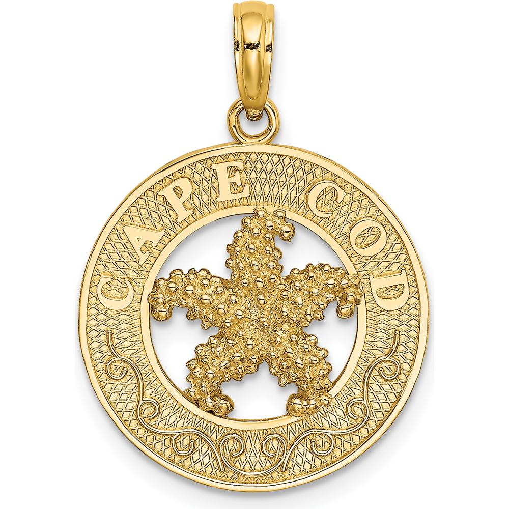 14K Yellow Gold Cape Cod Starfish Charm Pendant - Polished Textured Design by Oro Pregiato