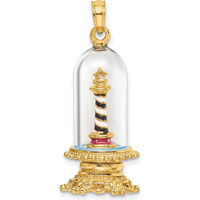 14K Yellow Gold Cape Hatteras Lighthouse Charm in Glass Dome with Enamel Accents by Oro Pregiato