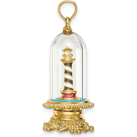 14K Yellow Gold Cape Hatteras Lighthouse Charm in Glass Dome with Enamel Accents by Oro Pregiato
