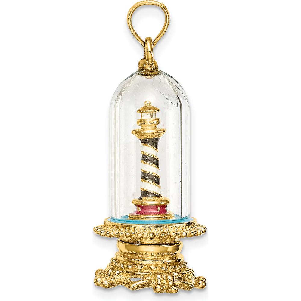 14K Yellow Gold Cape Hatteras Lighthouse Charm in Glass Dome with Enamel Accents by Oro Pregiato