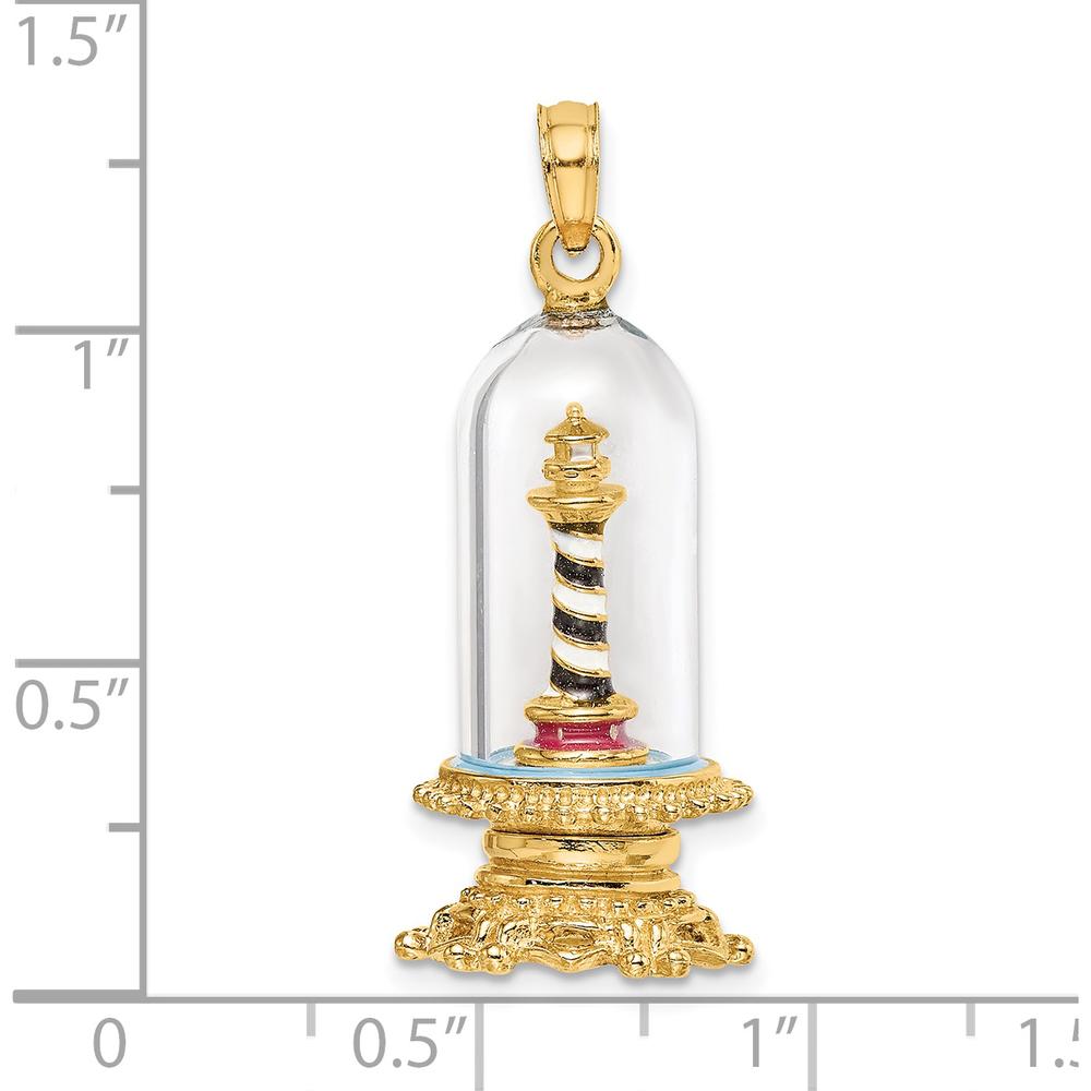 14K Yellow Gold Cape Hatteras Lighthouse Charm in Glass Dome with Enamel Accents by Oro Pregiato