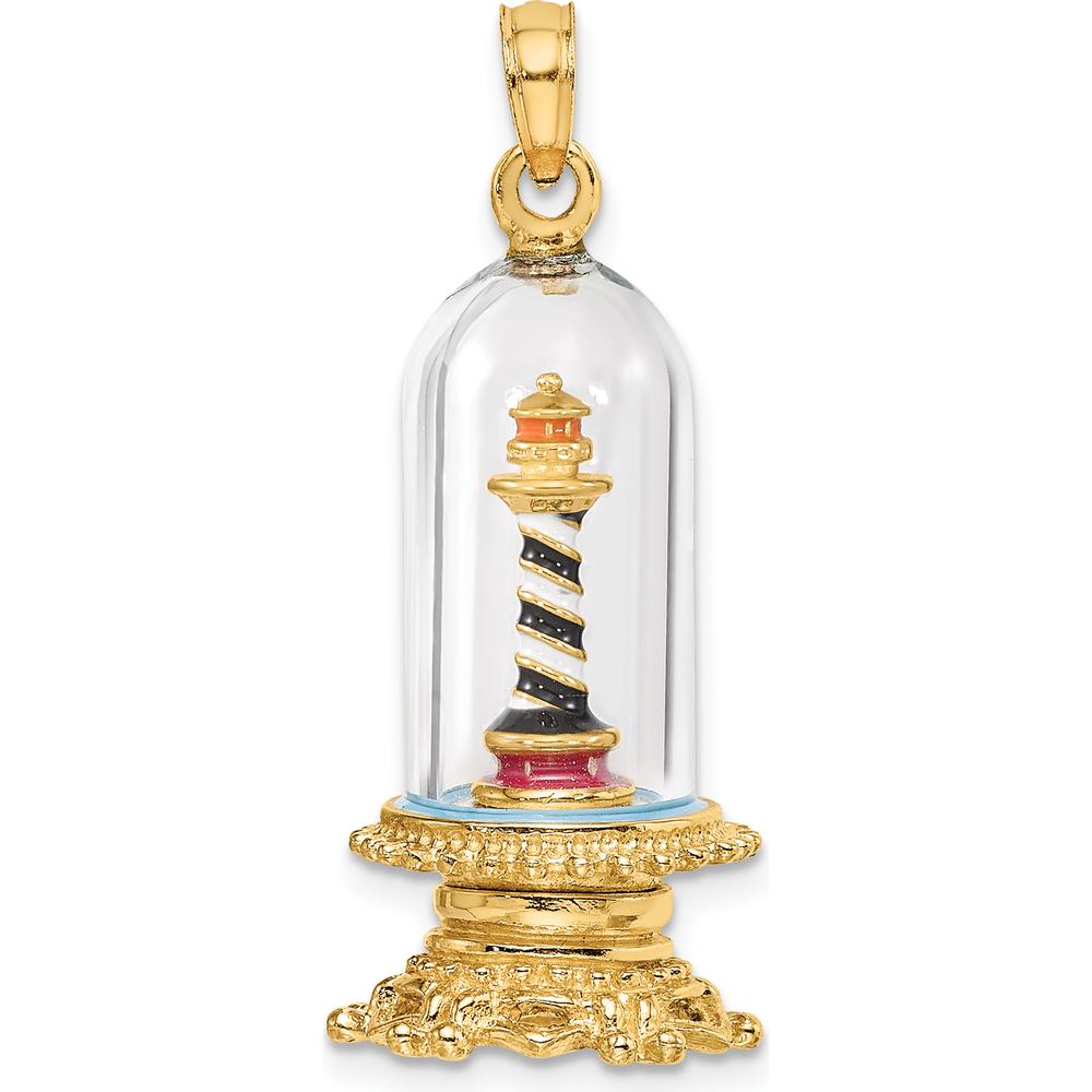 14K Yellow Gold Cape Hatteras Lighthouse Charm in Glass Dome with Enamel Accents by Oro Pregiato