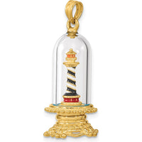 14K Yellow Gold Cape Hatteras Lighthouse Charm in Glass Dome with Enamel Accents by Oro Pregiato
