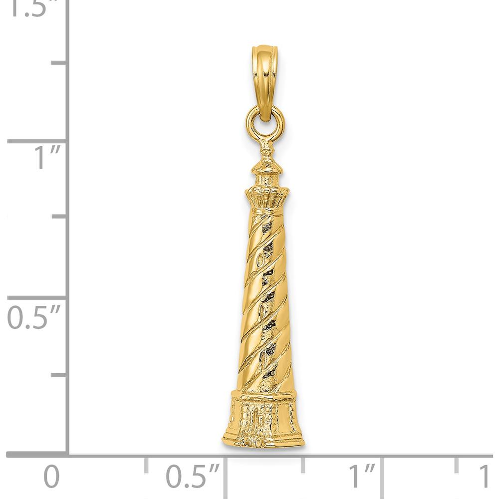 14K Yellow Gold Cape Hatteras Lighthouse Charm - Nautical Pendant with Polished Finish by Oro Pregiato