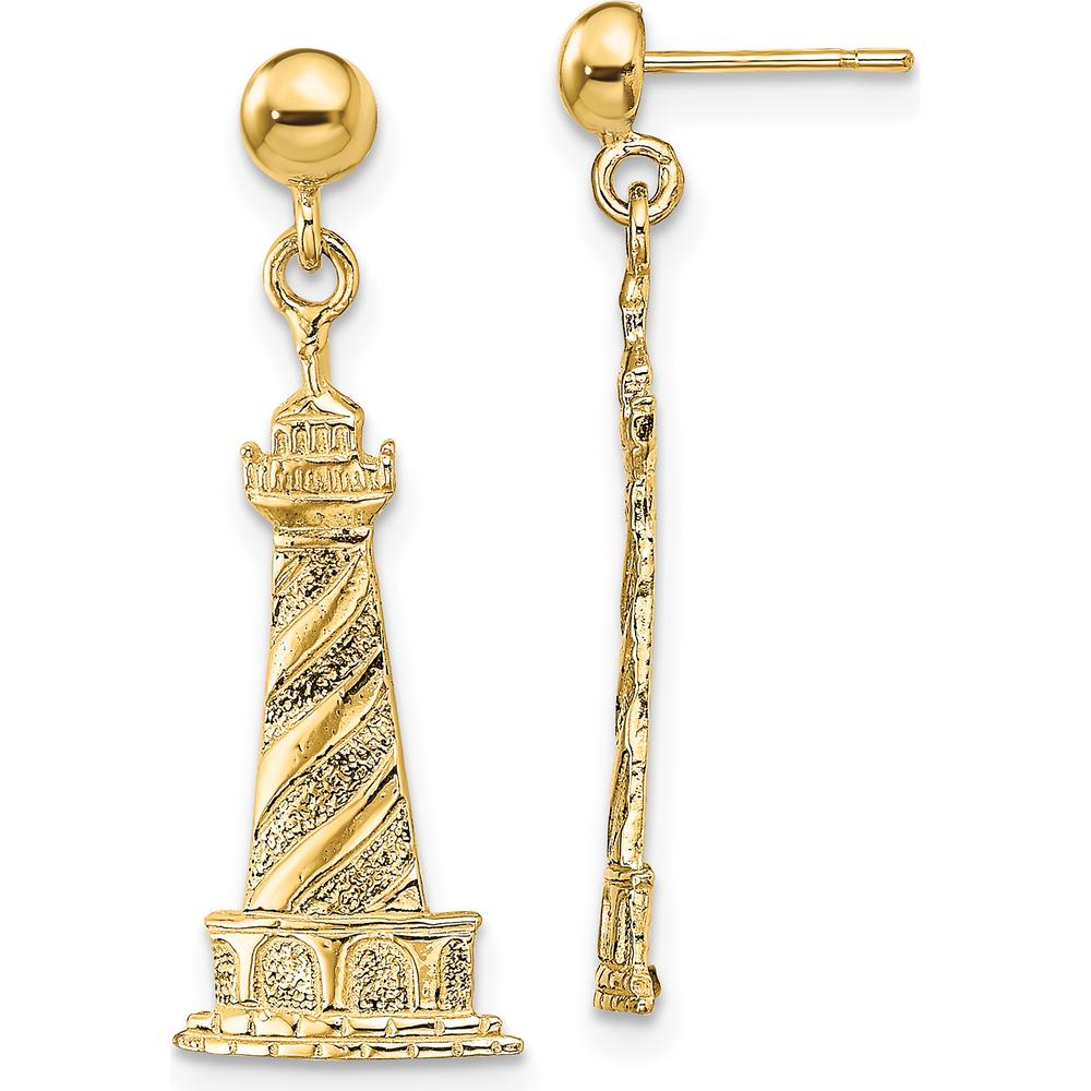 14K Yellow Gold Cape Hatteras Lighthouse Drop Earrings - Polished Finish by 0