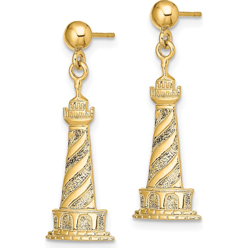 14K Yellow Gold Cape Hatteras Lighthouse Drop Earrings - Polished Finish by 0