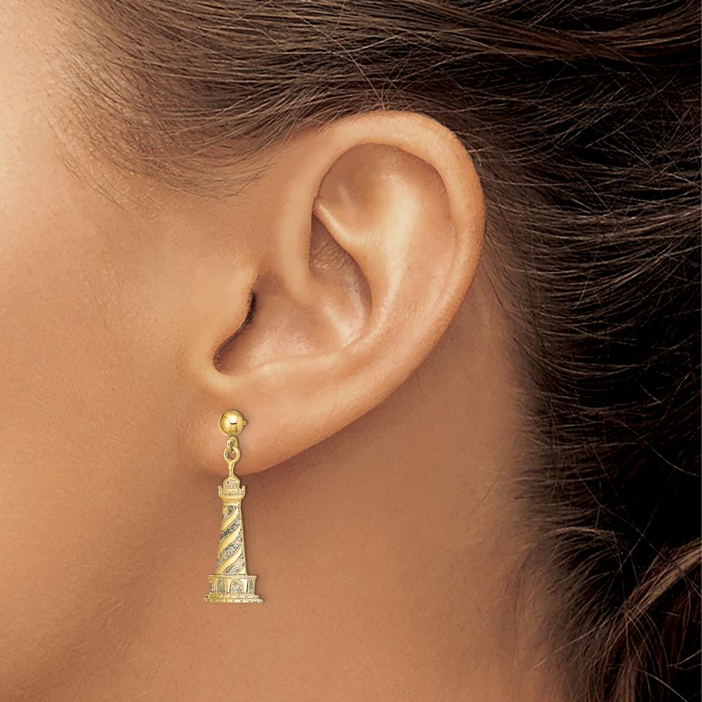 14K Yellow Gold Cape Hatteras Lighthouse Drop Earrings - Polished Finish by 0