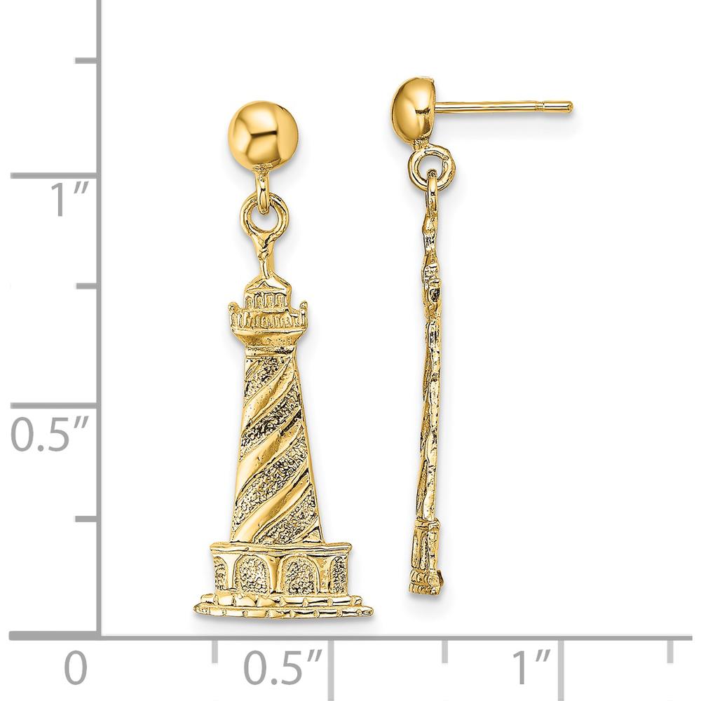 14K Yellow Gold Cape Hatteras Lighthouse Drop Earrings - Polished Finish by 0