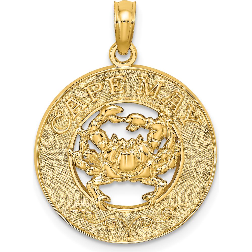 14K Yellow Gold Cape May Crab Pendant Charm with Textured Detail by Oro Pregiato
