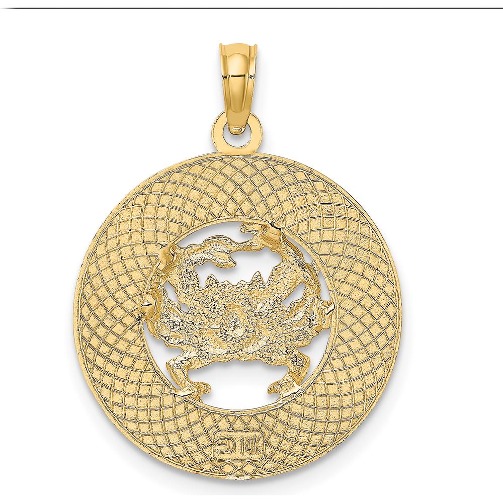 14K Yellow Gold Cape May Crab Pendant Charm with Textured Detail by Oro Pregiato