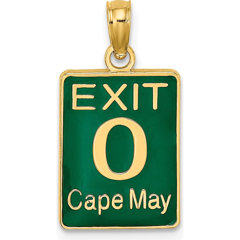 14K Yellow Gold Cape May Exit 0 Charm with Green Enamel Detail by Oro Pregiato