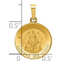14K Yellow Gold Caridad Del Cobre Round Medal Pendant with Polished and Satin Finish - Hollow Design by Oro Pregiato