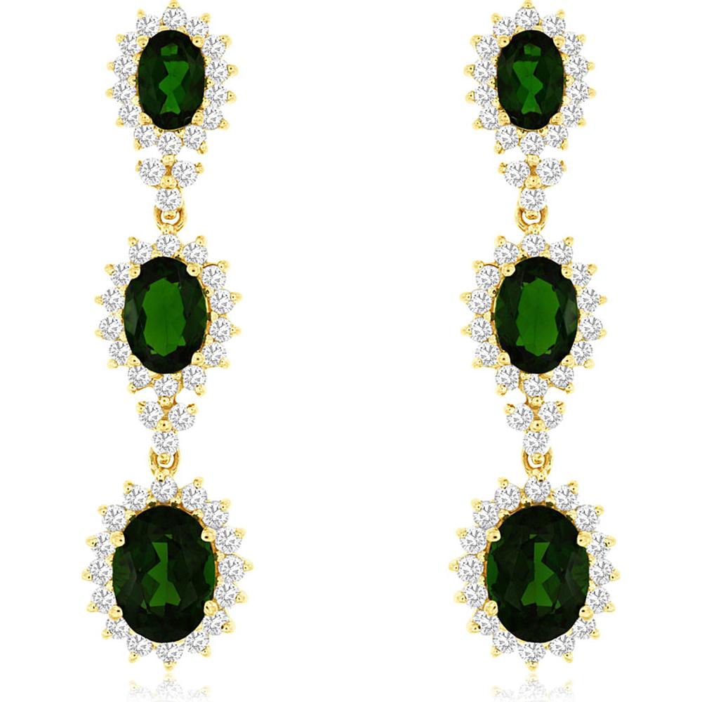 14K Yellow Gold Cascading Drop Earrings with Oval Russalite and Diamond Halos - 5.40 Carat Total Russalite Weight, 1.90 Carat Total Diamond Weight - Royal Jewelry
