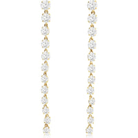 14K Yellow Gold Cascading Drop Earrings with Prong-Set Round Diamonds - 2.00 Carat Total Diamond Weight - Royal Jewelry