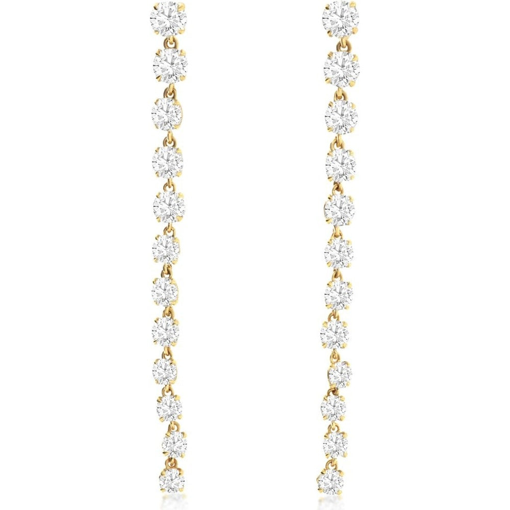 14K Yellow Gold Cascading Drop Earrings with Prong-Set Round Diamonds - 2.00 Carat Total Diamond Weight - Royal Jewelry