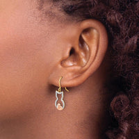 14K Yellow Gold Cat Outline Diamond-Cut Dangle Earrings with Rose-Tone Heart Accent - 1.00 Carat Total Diamond Weight by 0