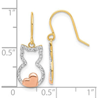 14K Yellow Gold Cat Outline Diamond-Cut Dangle Earrings with Rose-Tone Heart Accent - 1.00 Carat Total Diamond Weight by 0