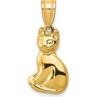 14K Yellow Gold Cat Pendant Charm - 25mm Length
