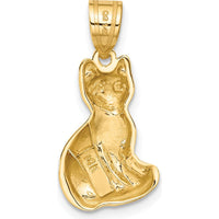 14K Yellow Gold Cat Pendant Charm - 25mm Length