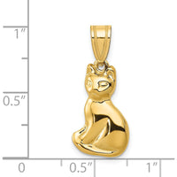 14K Yellow Gold Cat Pendant Charm - 25mm Length