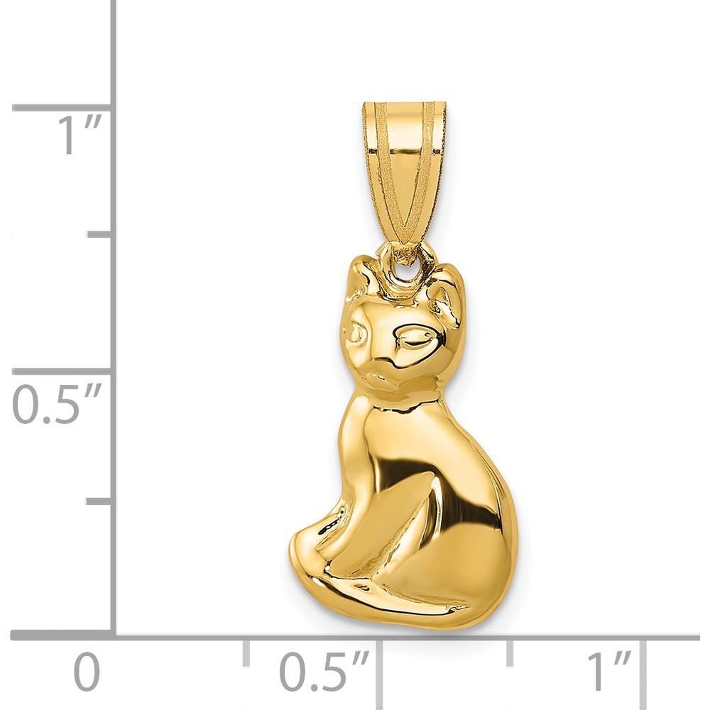 14K Yellow Gold Cat Pendant Charm - 25mm Length