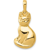 14K Yellow Gold Cat Pendant Charm with Sleek Design and Bail - 31mm Length by Oro Pregiato