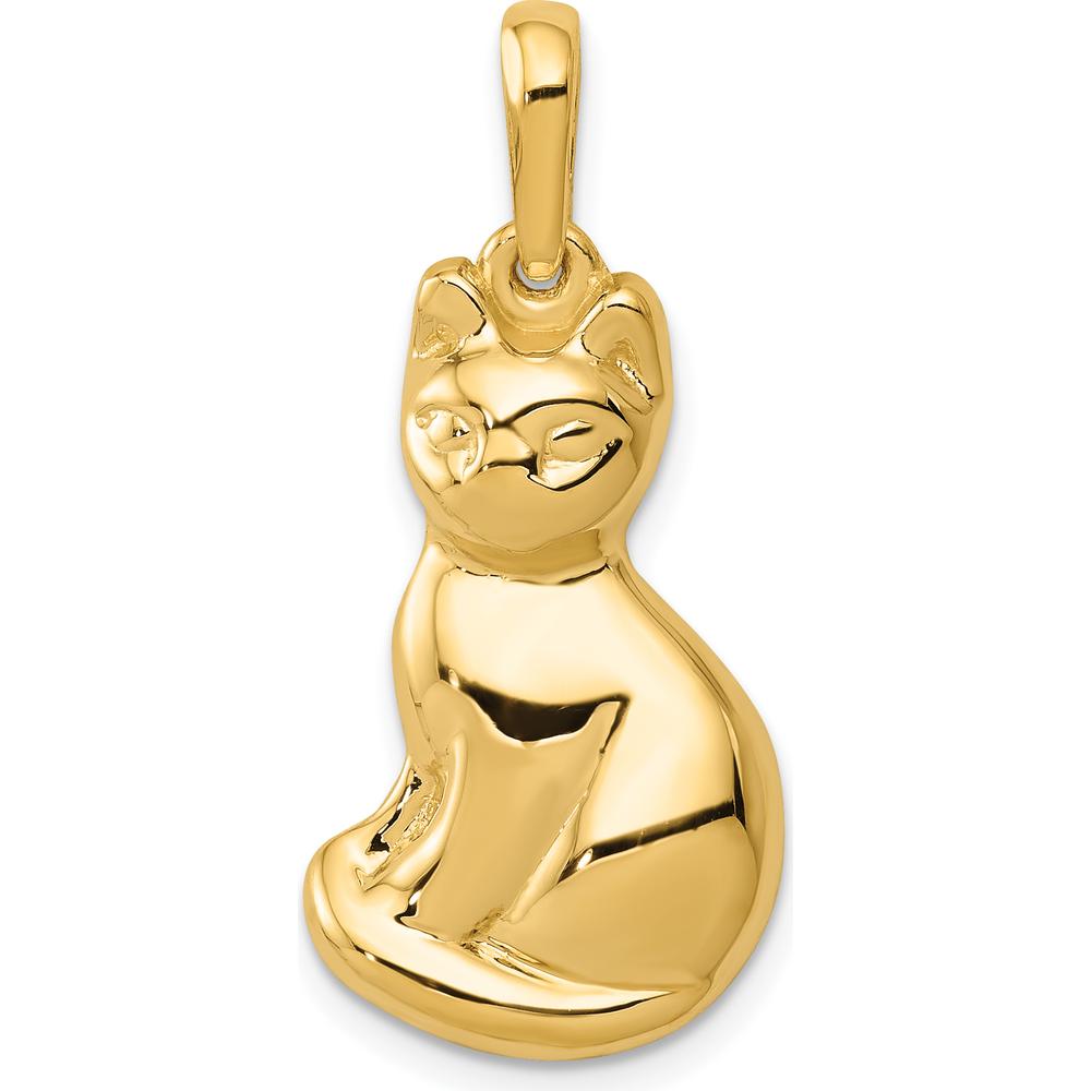 14K Yellow Gold Cat Pendant Charm with Sleek Design and Bail - 31mm Length by Oro Pregiato