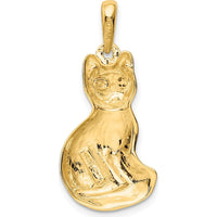 14K Yellow Gold Cat Pendant Charm with Sleek Design and Bail - 31mm Length by Oro Pregiato