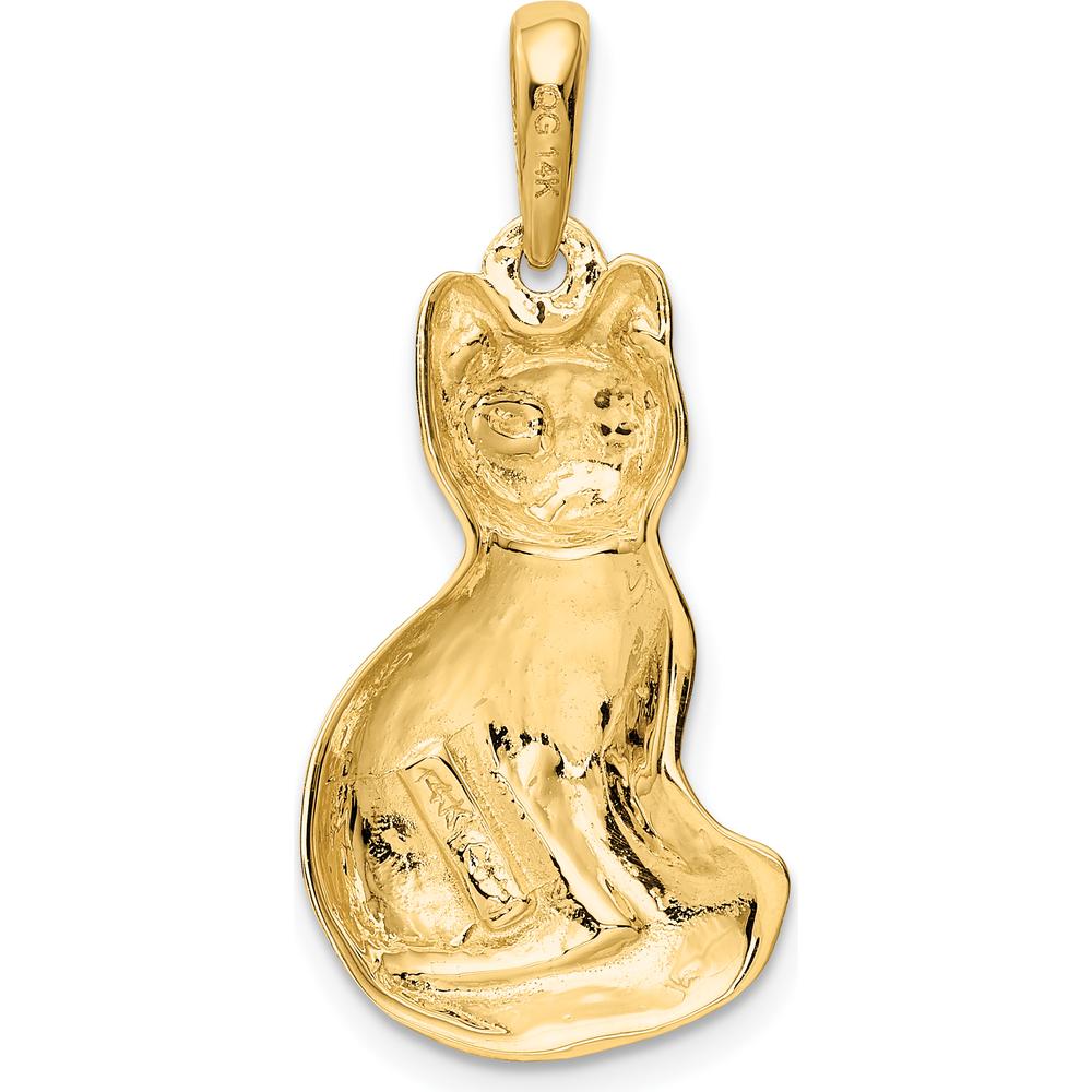 14K Yellow Gold Cat Pendant Charm with Sleek Design and Bail - 31mm Length by Oro Pregiato