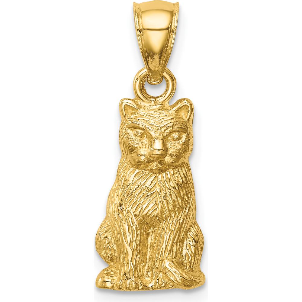 14K Yellow Gold Cat Pendant with Brushed Finish and Textured Detailing by Oro Pregiato