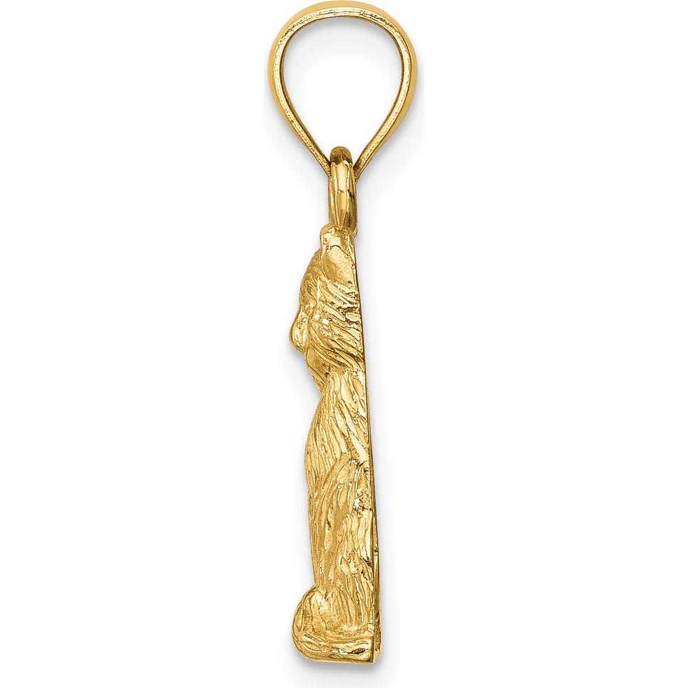 14K Yellow Gold Cat Pendant with Brushed Finish and Textured Detailing by Oro Pregiato