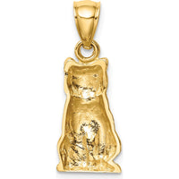 14K Yellow Gold Cat Pendant with Brushed Finish and Textured Detailing by Oro Pregiato