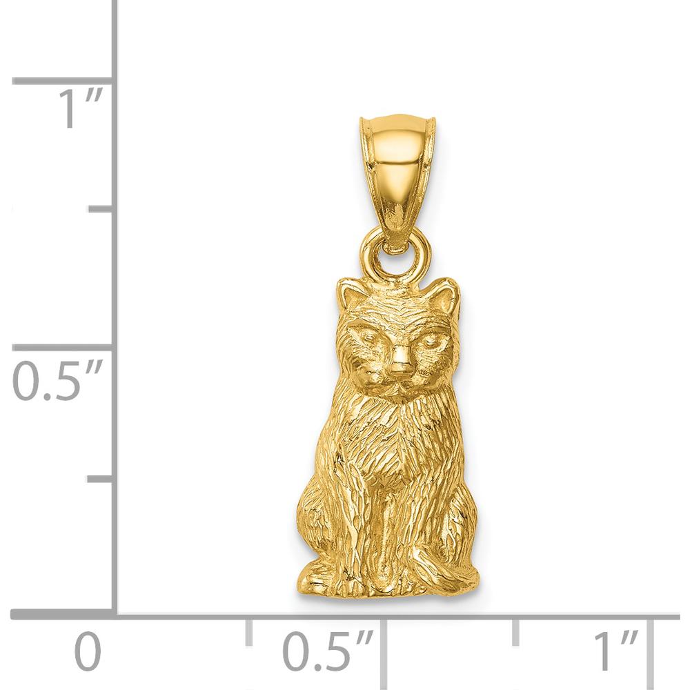 14K Yellow Gold Cat Pendant with Brushed Finish and Textured Detailing by Oro Pregiato