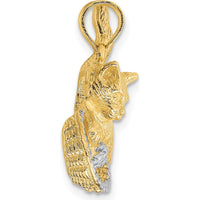 14K Yellow Gold Cat Playing with Yarn in Basket Charm with White Rhodium Accents - 26.3mm Length by Oro Pregiato