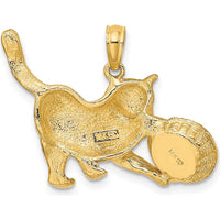 14K Yellow Gold Cat Playing with Yarn in Basket Charm with White Rhodium Accents - 26.3mm Length by Oro Pregiato