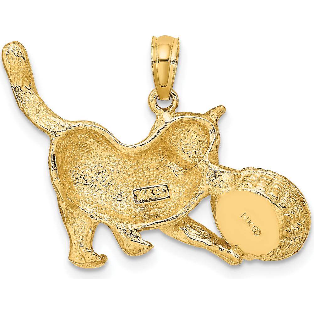 14K Yellow Gold Cat Playing with Yarn in Basket Charm with White Rhodium Accents - 26.3mm Length by Oro Pregiato
