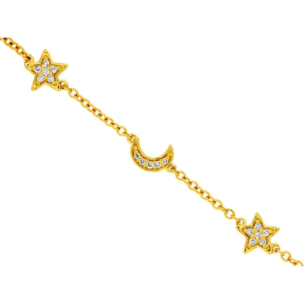 14K Yellow Gold Celestial Station Bracelet with Prong Set Round Diamonds - 0.10 Carat Total Diamond Weight - Royal Jewelry