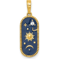 14K Yellow Gold Celestial Sun Moon and Stars Pendant with Blue Enamel by Oro Pregiato
