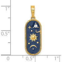 14K Yellow Gold Celestial Sun Moon and Stars Pendant with Blue Enamel by Oro Pregiato