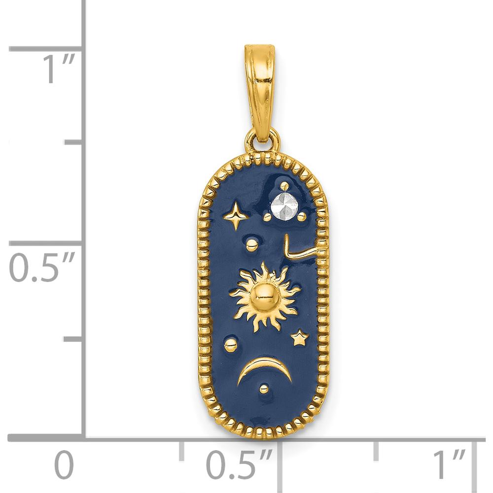 14K Yellow Gold Celestial Sun Moon and Stars Pendant with Blue Enamel by Oro Pregiato