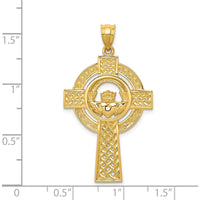 14K Yellow Gold Celtic Claddagh Cross Pendant with Intricate Knotwork and Heart Symbol by Oro Pregiato
