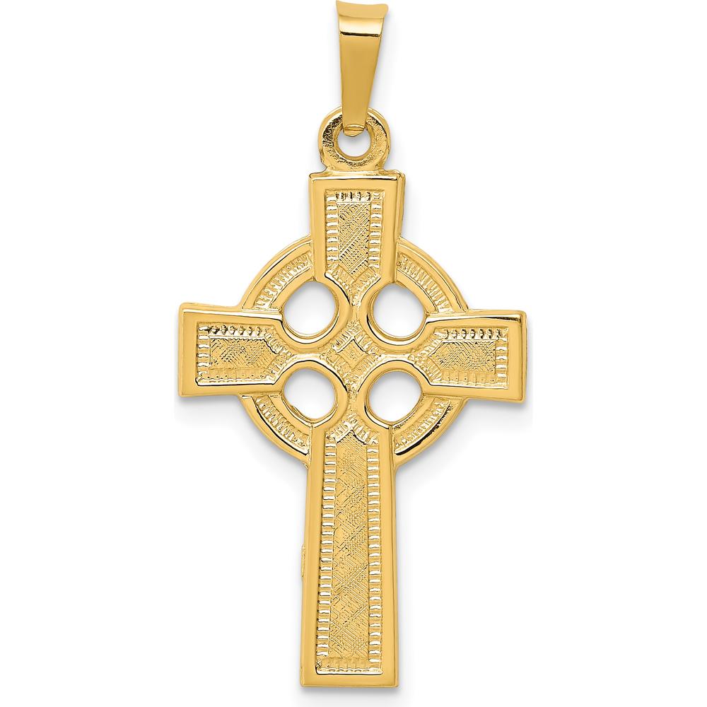 14K Yellow Gold Celtic Cross Charm Pendant - Die Struck Textured Design by Oro Pregiato