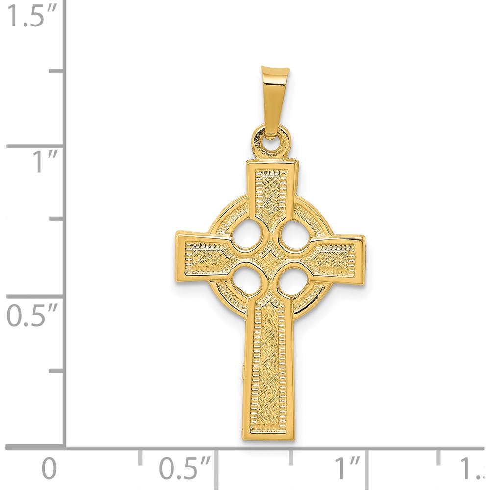 14K Yellow Gold Celtic Cross Charm Pendant - Die Struck Textured Design by Oro Pregiato