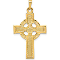 14K Yellow Gold Celtic Cross Charm with Textured Finish - 37mm Length by Oro Pregiato