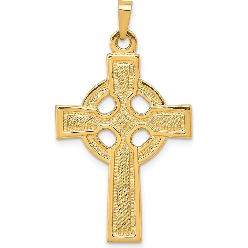 14K Yellow Gold Celtic Cross Charm with Textured Finish - 37mm Length by Oro Pregiato