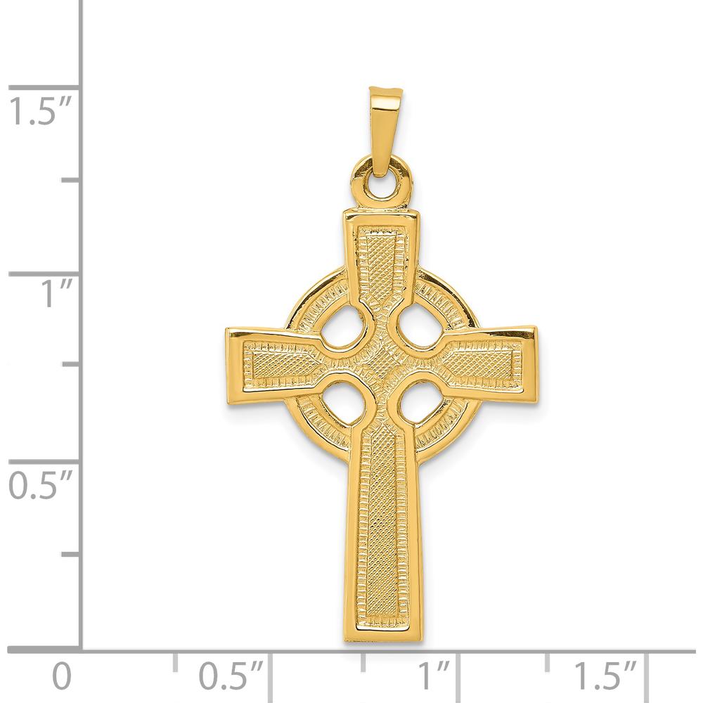 14K Yellow Gold Celtic Cross Charm with Textured Finish - 37mm Length by Oro Pregiato
