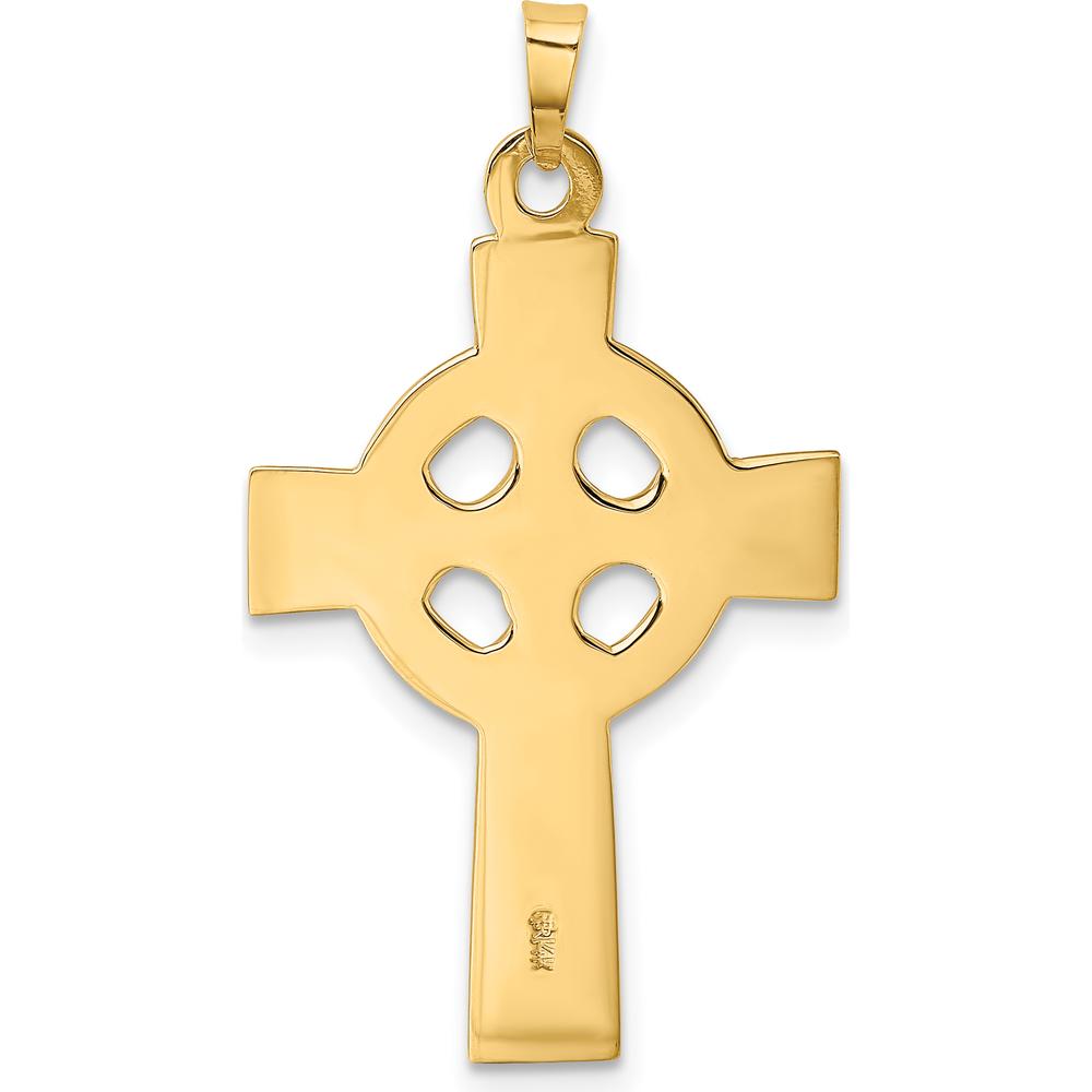 14K Yellow Gold Celtic Cross Charm with Textured Finish - 37mm Length by Oro Pregiato
